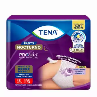 Ropa interior desechable tena pants nocturno talla ch/m 8 piezas