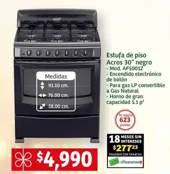 Estufa de piso Acros 30" negro