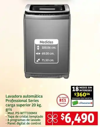 Soriana Express Lavadora automática Professional Series carga superior 20 kg. gris oferta