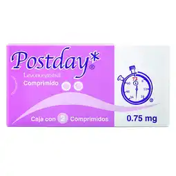 Farmacias YZA Postday levonorgestrel 0.75mg caja con 2 comprimidos oferta