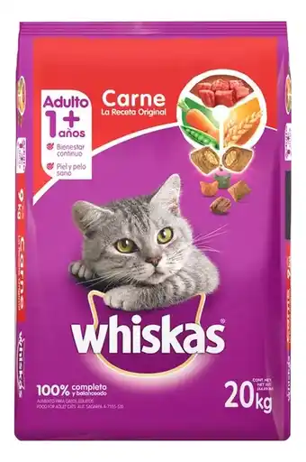 Alimento whiskas para gatos adultos sabor carne 20kg
