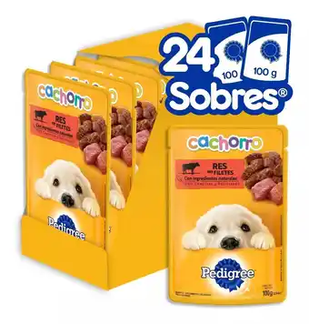 24 sobres pedigree para cachorros de res en filetes 100g c/u