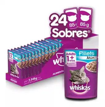 Mercado Libre Whiskas alimento húmedo para gatos atún 24 sobres 85gr c/u oferta