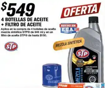 AutoZone 4 BOTELLAS DE ACEITE + FILTRO DE ACEITE oferta