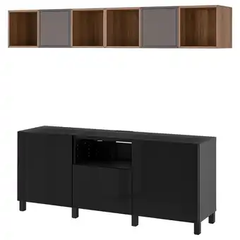 IKEA Bestå / eket combinación de gabinete para tv, negro-café gris oscuro/efecto nogal, 210x42x220 cm oferta