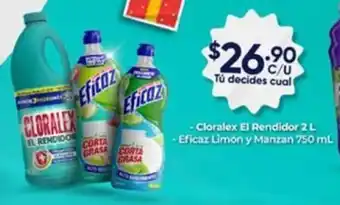 Farmacias Guadalajara -Cloralex El Rendidor 2 L -Eficaz Limón y Manzan 750 mL oferta