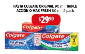 Farmacias Guadalajara PASTA COLGATE ORIGINAL 90 ml. TRIPLE ACCIÓN O MAX FRESH 80 ml. 2 pack oferta