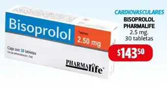 Farmacias Guadalajara BISOPROLOL PHARMALIFE 2.5 mg. 30 tabletas oferta