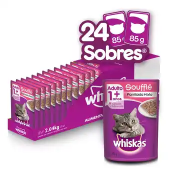 Mercado Libre 24 sobres alimento de gato whiskas soufflé parrillada mixta 85g c/u oferta