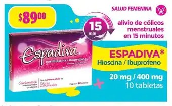 Farmacias Guadalajara ESPADIVA Hioscina / Ibuprofeno 20 mg / 400 mg 10 tabletas oferta