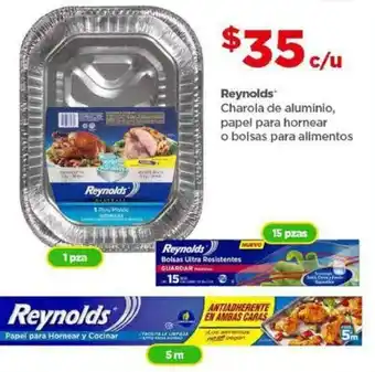 Bodega Aurrerá Reynolds Charola de aluminio, papel para hornear 5m o bolsas para alimentos 15 pzas oferta