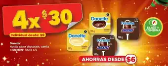 Bodega Aurrerá Danette Natilla sabor chocolate, vainila o Snickers 100 g x 4 oferta