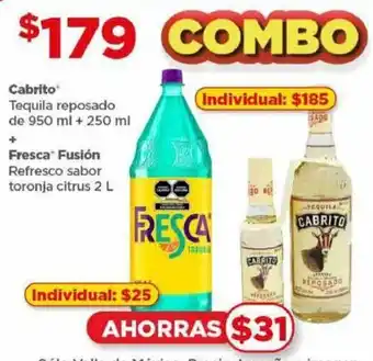 Cabrito Tequila reposado de 950 ml + 250 ml + Fresca Fusión Refresco sabor toronja citrus 2 L