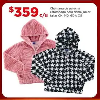 Bodega Aurrerá Chamarra de peluche estampado para dama junior tallas CH, MD, GD O XG oferta