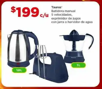Bodega Aurrerá Taurus Batidora manual 5 velocidades, exprimidor de jugos con jarra o hervidor de agua 1.8L / 1L oferta