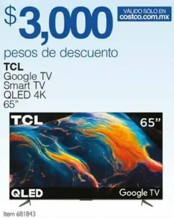 Costco TCL Google TV Smart TV QLED 4K 65" oferta