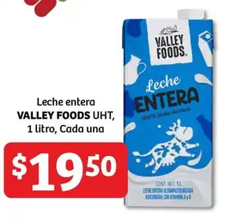 Leche entera VALLEY FOODS UHT, 1 litro, Cada una