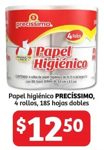 Soriana Híper PRECÍSSIMO Papel higiénico, 4 rollos, 185 hojas dobles oferta