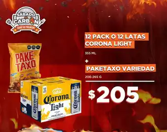 Kiosko CORONA LIGHT 12 PACK O 12 LATAS 355 ML + PAKETAXO VARIEDAD 206-265 G oferta