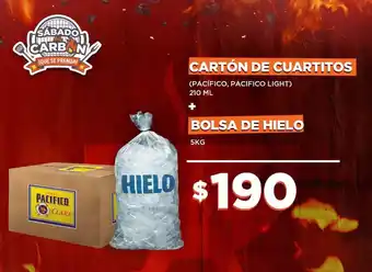 Kiosko CARTÓN DE CUARTITOS (PACÍFICO, PACIFICO LIGHT) 210 ML + BOLSA DE HIELO 5KG oferta
