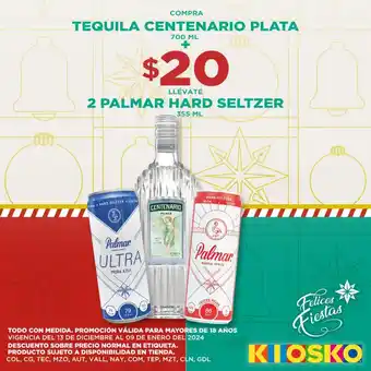 COMPRA TEQUILA CENTENARIO PLATA 700 ML + LLÉVATE 2 PALMAR HARD SELTZER 355 ML