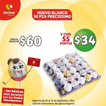 Soriana Mercado Huevo Blanco 30 Pza Precissimo oferta