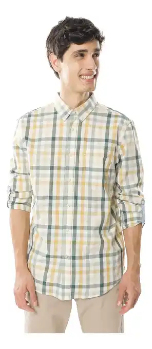 Camisa manga larga estampado cuadros c&a de hombre