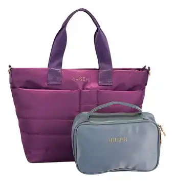 Mercado Libre Dúo huser tote+cosmetiquera para mujer duobf23hs061502 acabado de los herrajes oro color morado color de la correa de hombro oferta