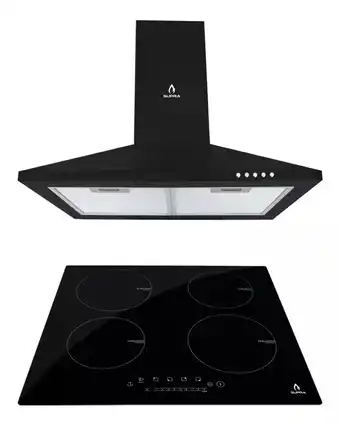 Combo parrilla inducción 4 quemadores y campana negra 60 cm color negro