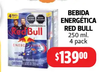 Farmacias Guadalajara Bebida Energetica Red BUll 250ml 4 Pack oferta