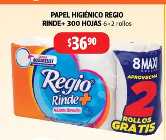 Farmacias Guadalajara Papel Higienico Regio Rinde + 300 Hojas 6+2 Rollos oferta