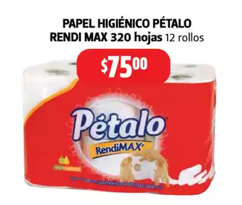 Farmacias Guadalajara Papel Higienico Petalo Rendimax 320 Hojas 12 rollos oferta