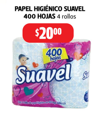 Farmacias Guadalajara Papel Higienico Suavel 400 Hojas 4 rollos oferta