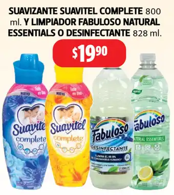 Suavizante Suavitel Complete 800ml Y Limpiador Fabuloso Natural Essentials o Desinfectante 828 ml