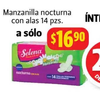 Farmacias Guadalajara Toallas Intimas Selena Manzanilla Nocturna con Alas 14 pzs a solo oferta