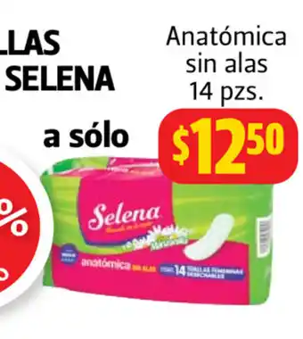Farmacias Guadalajara Toallas Intimas Selena Anatomica sin alas 14 pzs oferta