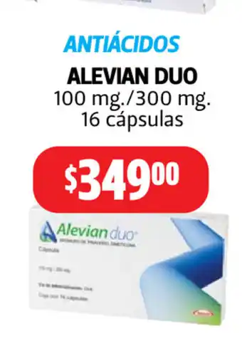 Farmacias Guadalajara Antiacidos Alevan Duo 100mg / 300 mg 16 Capsulas oferta