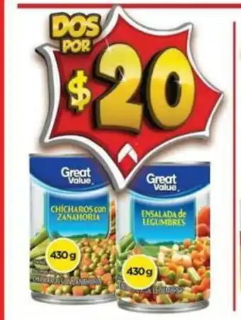 Great Value Chicharos Con Zanahoria 430g / Great Value Ensalada de Legumbres 430g