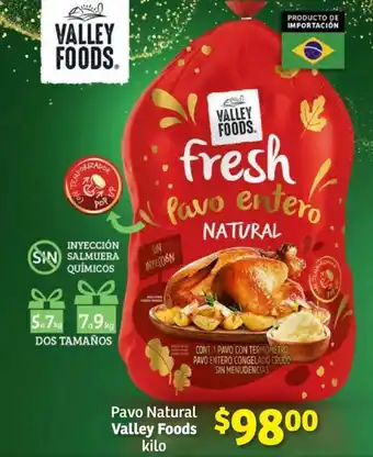 Soriana Híper Pavo Natural Valley Foods, kilo oferta