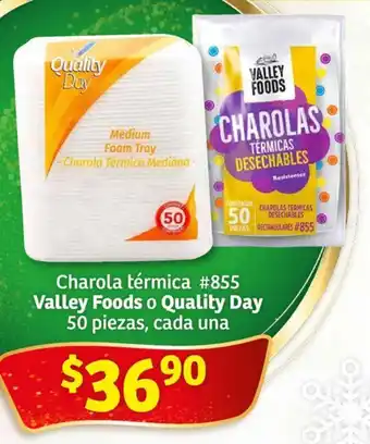 Soriana Híper Charola térmica #855 Valley Foods o Quality Day 50 piezas, cada una oferta