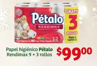 Soriana Híper Papel higiénico Pétalo Rendimax 9 + 3 rollos oferta