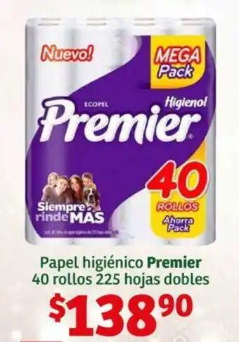 Soriana Híper Papel higiénico Premier 40 rollos 225 hojas dobles oferta