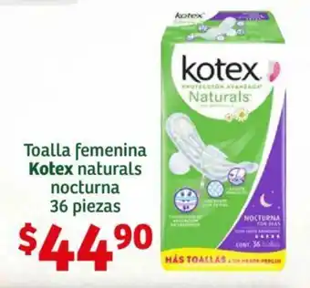 Toalla femenina Kotex naturals nocturna 36 piezas