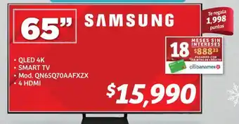 Soriana Híper SAMSUNG Mod. QN65Q70AAFXZX oferta