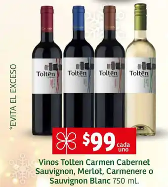 Soriana Express Vinos Tolten Carmen Cabernet Sauvignon, Merlot, Carmenere o Sauvignon Blanc 750 ml. oferta