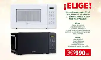 Soriana Express Horno de microondas 0.7 p3 Oster, horno de microondas 0.7 p³ Midea Practia blanco oferta