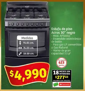 Soriana Express Estufa de piso Acros 30" negro oferta