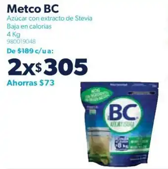 Sam's Club Metco BC Azúcar con extracto de Stevia Baja en calorias 2/4kg oferta