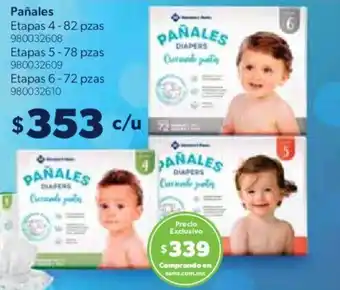 Sam's Club Pañales Etapas 4-82 pzas / Etapas 5-78 pzas / Etapa 6-72 pzas oferta