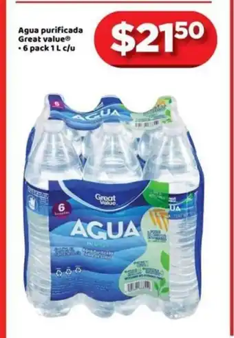 Bodega Aurrerá Agua Purificada Great Value 6 Pack 1L c/u oferta